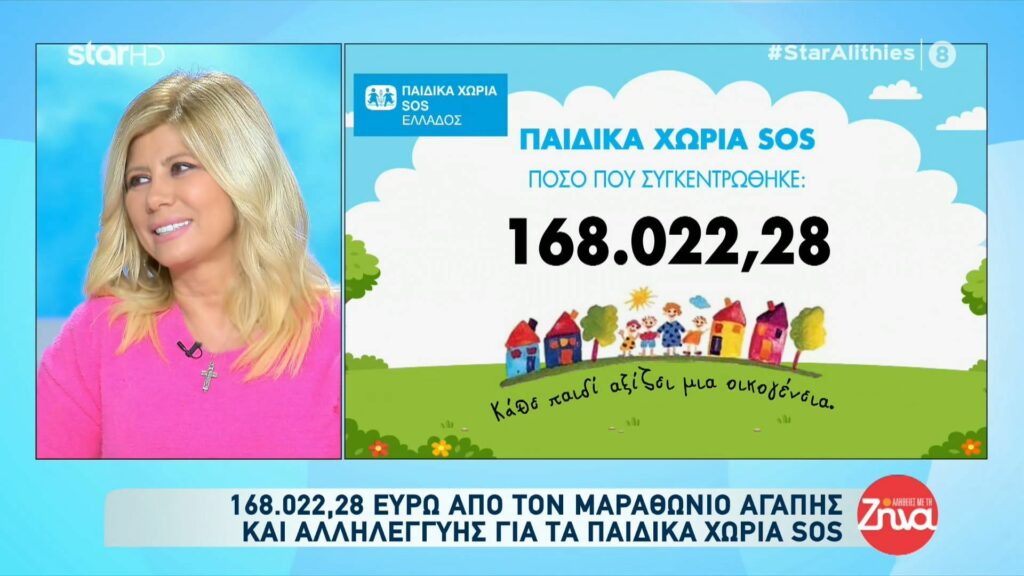 Αλήθειες με τη Ζήνα: 168.022,28 € από τον μαραθώνιο αγάπης και αλληλεγγύης για τα Παιδικά Χωριά SOS!