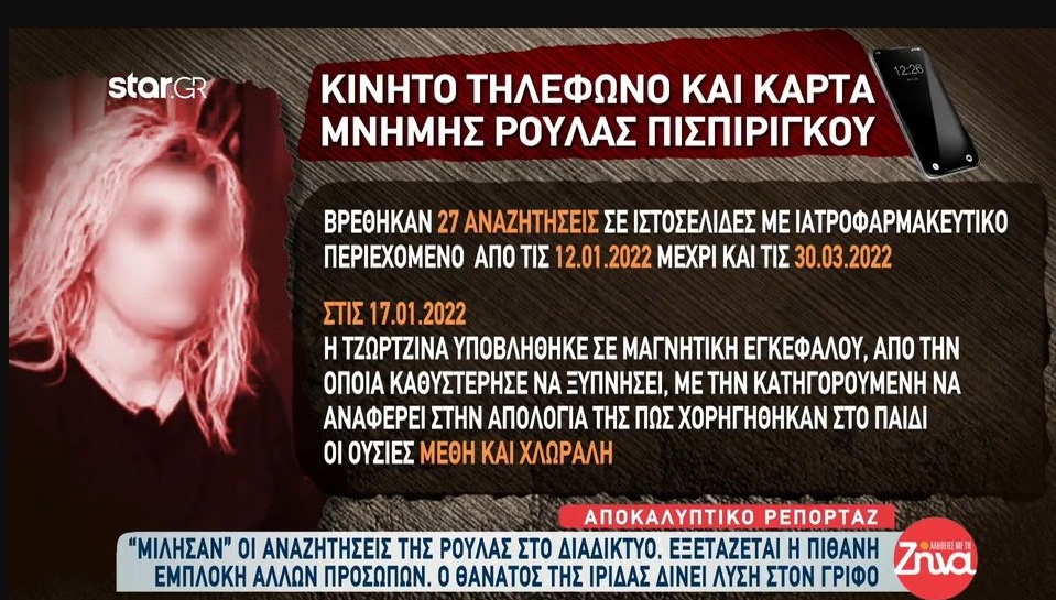 Άρση ηλεκτρονικού απορρήτου: Δείτε τις 27 αναζητήσεις της Ρούλας Πισπιρίγκου για αναισθητικά φάρμακα