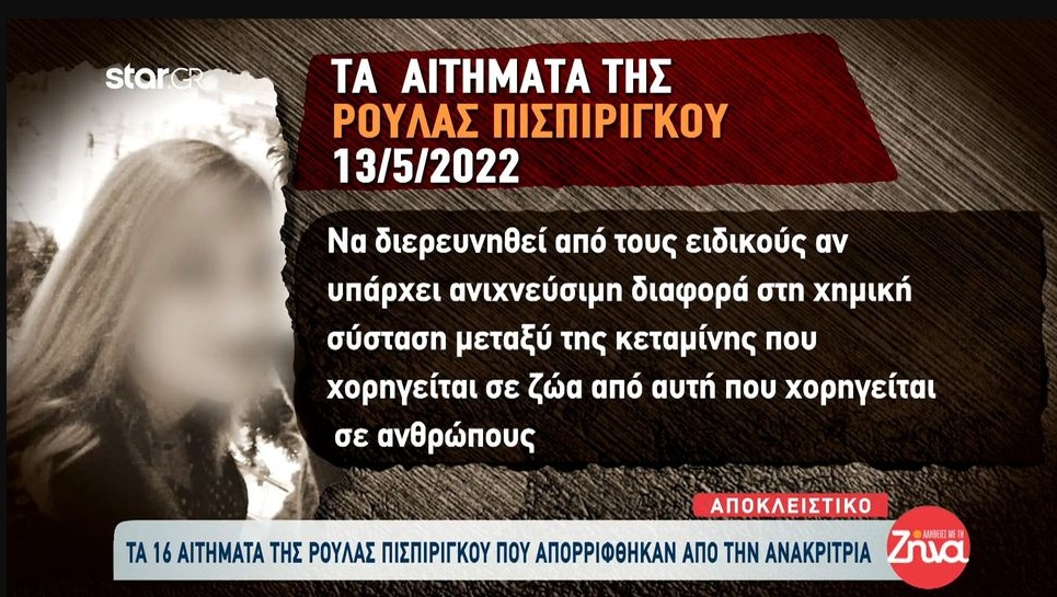 Τα 16 αιτήματα της Ρούλας Πισπιρίγκου που απορρίφθηκαν από την ανακρίτρια