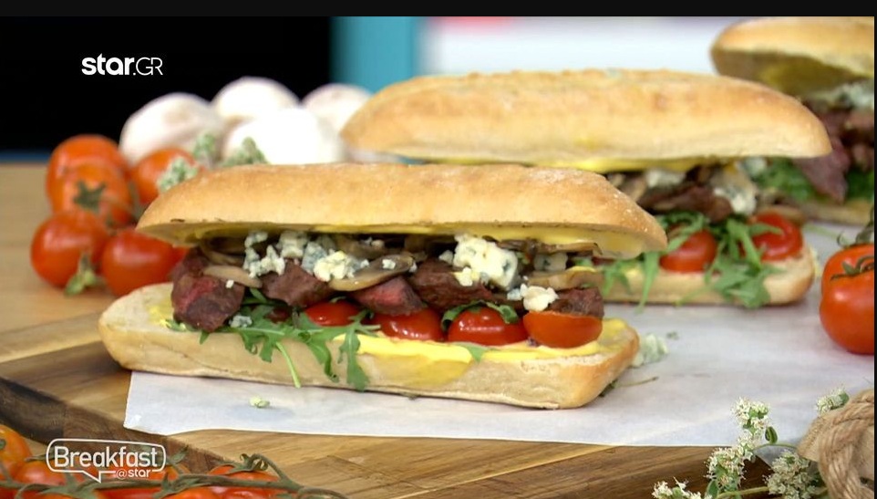 Sandwich με ψωμί τσιαπάτα και μοσχαρίσια μπριζόλα από τον Σταύρο Βαρθαλίτη!