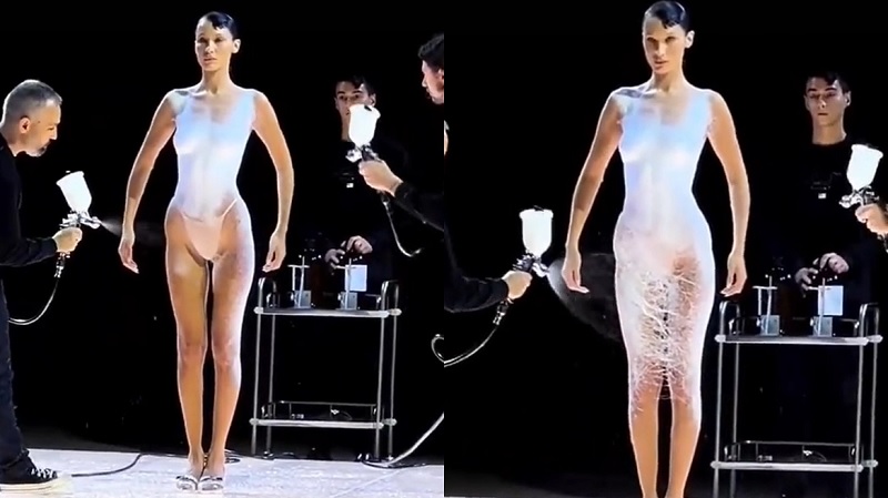 Μπέλα Χαντίντ: Εμφανίστηκε γυμνή για να της φτιάξουν φόρεμα από σπρέι – Δείτε βίντεο