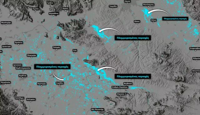 Θεσσαλία: Απίστευτη εικόνα από δορυφόρο με την εικόνα των πλημμυρισμένων εκτάσεων