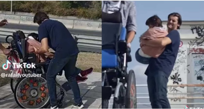 Ντροπń στη Θεσσαλονίκη: Πατέρας κουβαλά στα χέρια το κινητικά ανάπηρο παιδί του για να ανεβούν σε γέφυρα (Video)