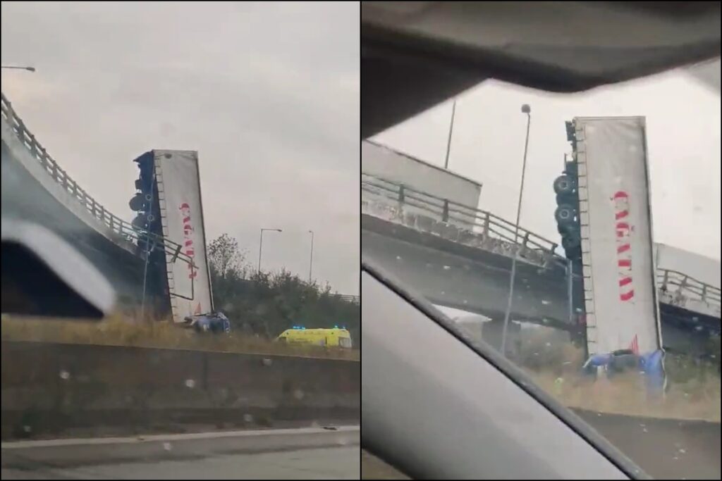 Συγκλονιστικές εικόνες στη Θεσσαλονίκη: Φορτηγό έπεσε από γέφυρα στην εξωτερική περιφερειακή οδό- Από θαύμα σώθηκε ο οδηγός