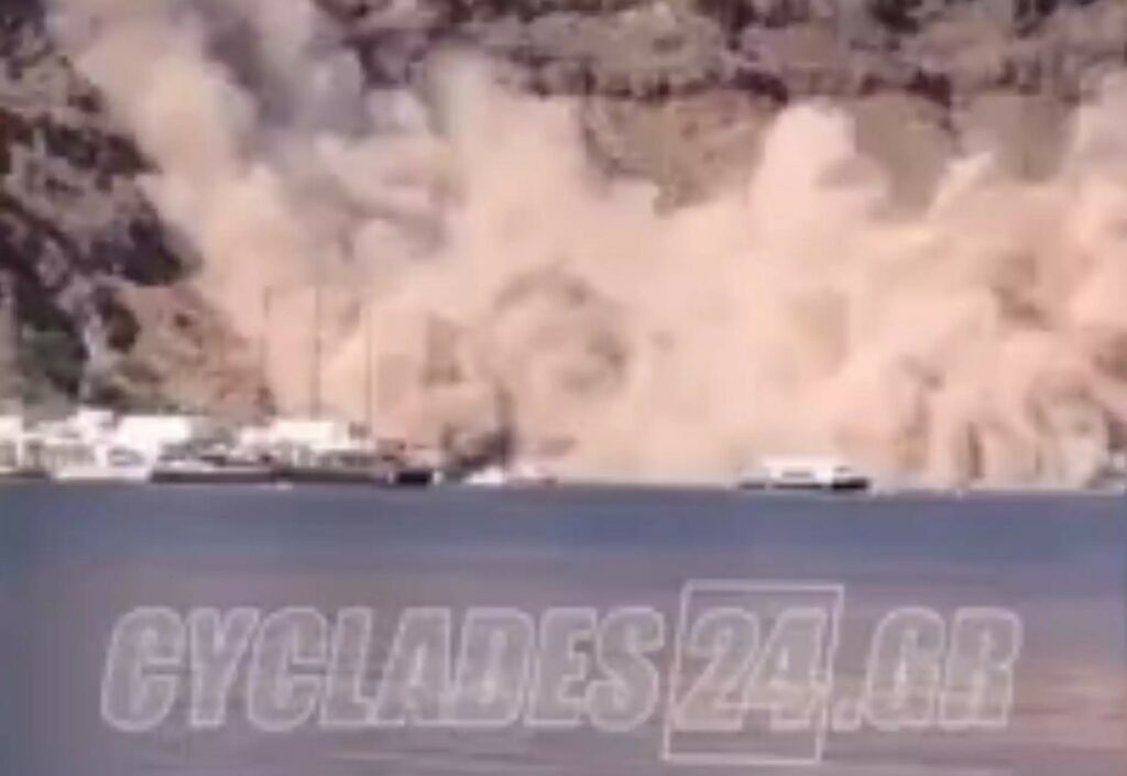 Κατολίσθηση στη Θηρασιά: Συγκλονιστικό βίντεο ντοκουμέντο που τραβήχτηκε μέσα από σκάφος
