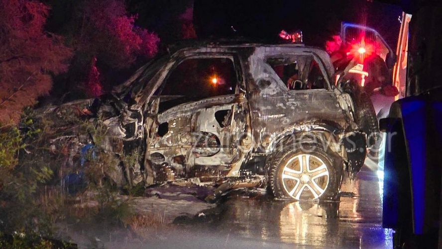 Σοβαρό τροχαίο στην Κρήτη – Κάηκε ολοσχερώς αυτοκίνητο