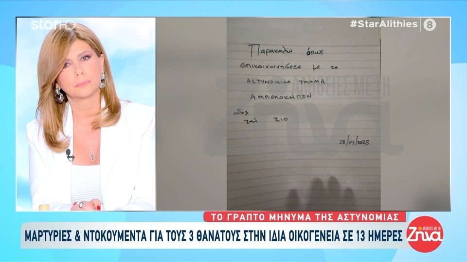 Θρίλερ στο Ελληνικό-Το γραπτό μήνυμα που άφησε η αστυνομία στην πόρτα του σπιτιού της οικογένειας