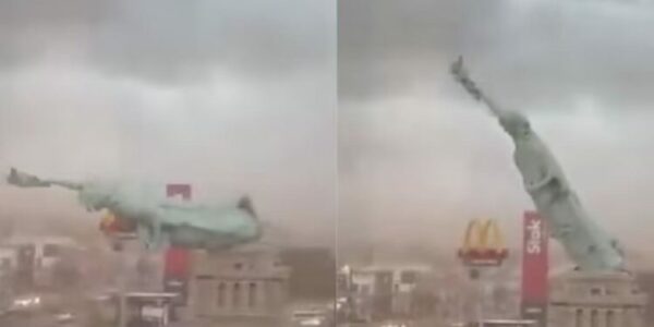 Κατέρρευσε το «Άγαλμα της Ελευθερίας» από σφοδρή κακοκαιρία: Ριπές ανέμων 90 χλμ./ώρα