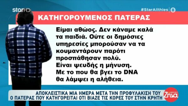 Μέσα από την φυλακή ο πατέρας που κατηγορείται ότι βίαζε τις κόρες του στην Κρήτη: Είμαι αθώος, θα λάμψει η αλήθεια με το DNA…