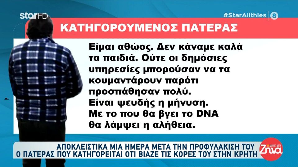 Μέσα από την φυλακή ο  πατέρας που κατηγορείται ότι βίαζε τις κόρες του στην Κρήτη: Είμαι αθώος, θα λάμψει η αλήθεια με το DNA…