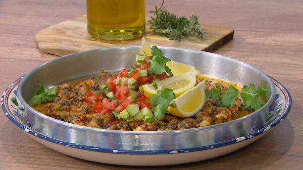 Γαρίδες στο ταψί με ελαιόλαδο Μεγάρων