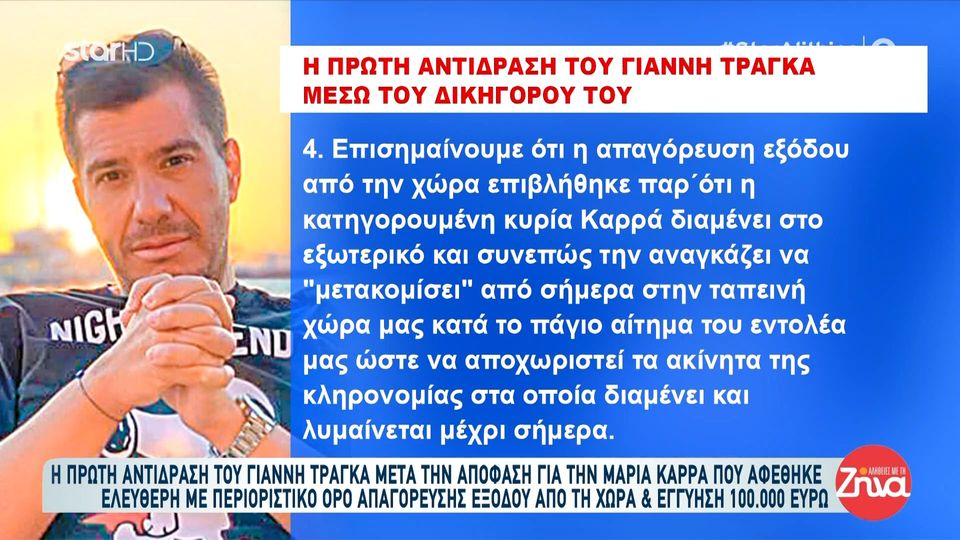 Ελεύθερη με περιοριστικούς όρους και εγγύηση 100.000 ευρώ η χήρα του Γιώργου Τράγκα- Η πρώτη αντίδραση του γιου του