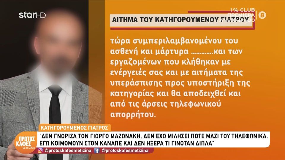 Υπόθεση Μαζωνάκη-Τι ζητά εγγράφως από τον ανακριτή ο κατηγορούμενος γιατρός: Δεν γνώριζα τον Γιώργο Μαζωνάκη, δεν έχω μιλήσει ποτέ μαζί του τηλεφωνικά